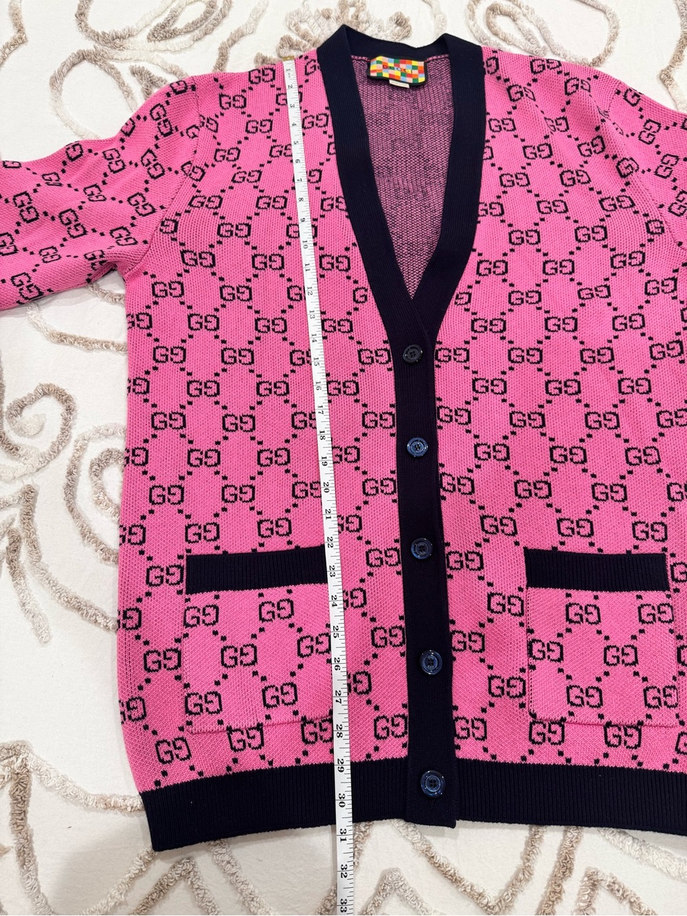 Gucci Pink and Black Knit Cardigan with Signature Label - Picture 14 of 15
